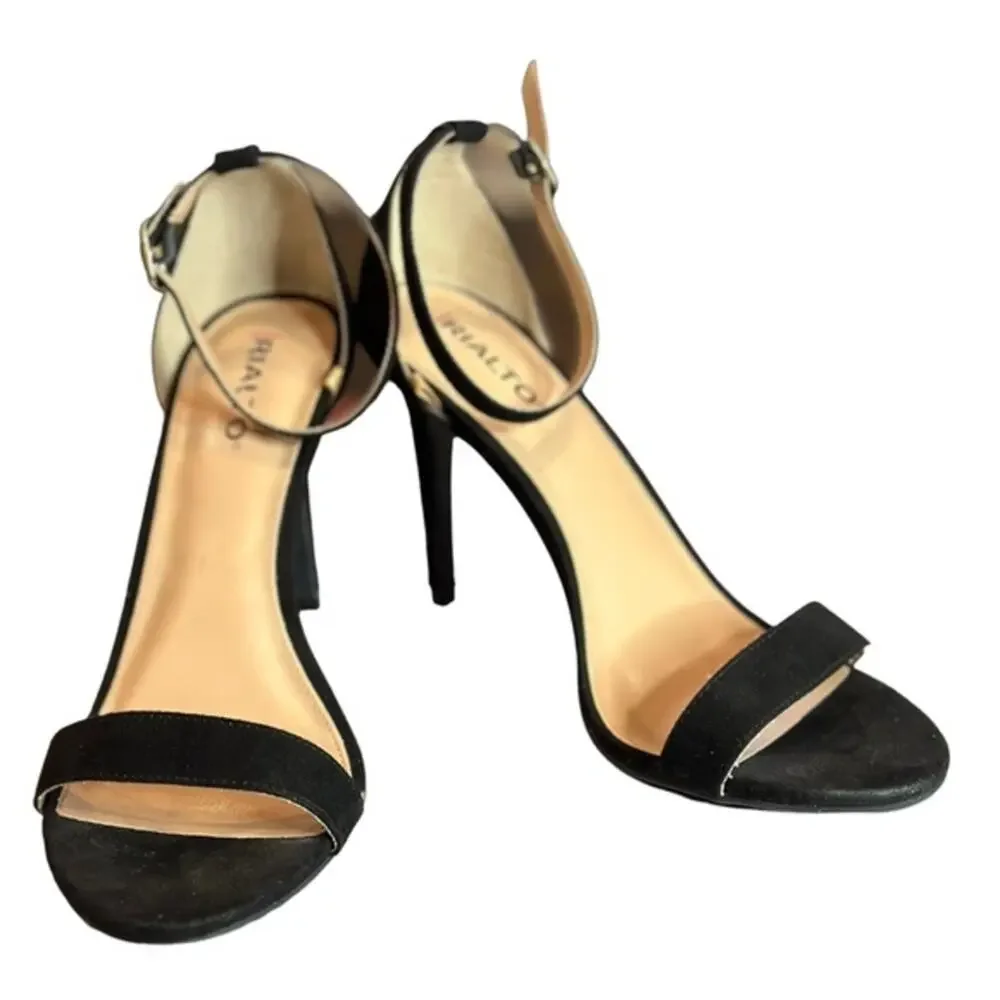 Rialto Revere black faux‎ suede ankle strap single toe strap stiletto size 7.5